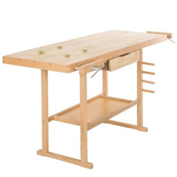 Tectake Woodworking Bench - With 2 Vices, Spacious Drawer, Shelf 137 X 50 X 87 Cm - Brown - thumbnail 3
