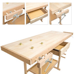 Tectake Woodworking Bench - With 2 Vices, Spacious Drawer, Shelf 137 X 50 X 87 Cm - Brown - thumbnail 5