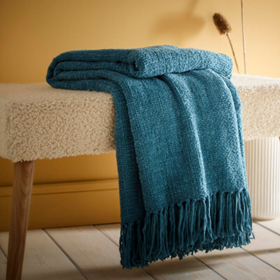 Appletree Chenille Eco-Friendly Textured Teal Throw - image 1