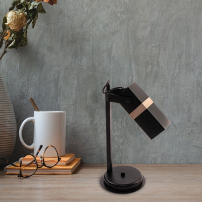 Milagro Vidar Black Table Lamp 1Xgu10 Hand Made Modernist Cuboid Design With Natural Wooden Inserts - image 1