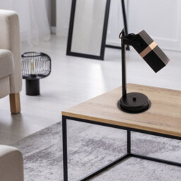 Milagro Vidar Black Table Lamp 1Xgu10 Hand Made Modernist Cuboid Design With Natural Wooden Inserts - thumbnail 5