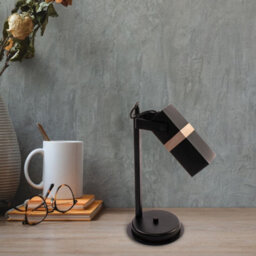 Milagro Vidar Black Table Lamp 1Xgu10 Hand Made Modernist Cuboid Design With Natural Wooden Inserts - thumbnail 1