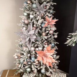 Samuel Alexander 50Cm Silver Velvet Poinsettia Stem With Glitter Christmas Decoration - thumbnail 4