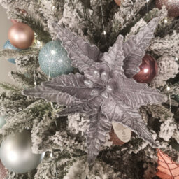 Samuel Alexander 50Cm Silver Velvet Poinsettia Stem With Glitter Christmas Decoration - thumbnail 1