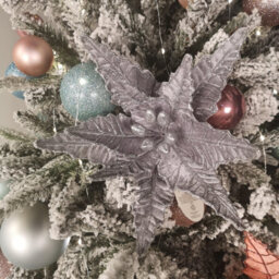 Samuel Alexander 50Cm Silver Velvet Poinsettia Stem With Glitter Christmas Decoration - thumbnail 7