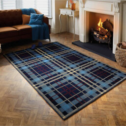 Tartan Blue Chequered Tartan Easy To Clean Rug For Dining Room -80Cm X 150Cm - thumbnail 2