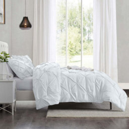 Ameha Pintuck Duvet Cover Set White With Matching Pillowcase And Pinch Pleat Diamond Super King 260X220Cm - thumbnail 5