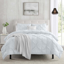 Ameha Pintuck Duvet Cover Set White With Matching Pillowcase And Pinch Pleat Diamond Super King 260X220Cm - thumbnail 1