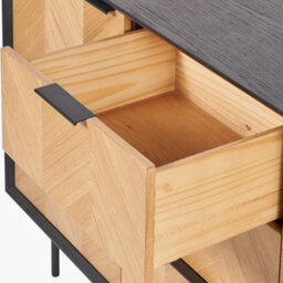 Pacific Lifestyle 2 Door 3 Drawer Black And Natural Chevron Oak And Pine Wood Sideboard - thumbnail 7