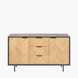 Pacific Lifestyle 2 Door 3 Drawer Black And Natural Chevron Oak And Pine Wood Sideboard - thumbnail 2