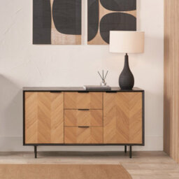 Pacific Lifestyle 2 Door 3 Drawer Black And Natural Chevron Oak And Pine Wood Sideboard