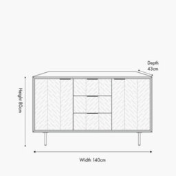 Pacific Lifestyle 2 Door 3 Drawer Black And Natural Chevron Oak And Pine Wood Sideboard - thumbnail 9