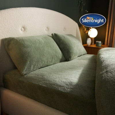 Silentnight Teddy Fleece Fitted Sheet - Sage - Double - image 1