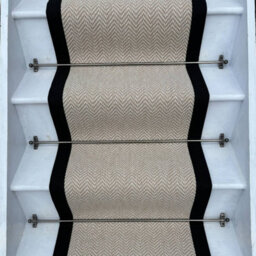 RainbowHome Herringbone Chalk Beige Wool Stair Runner With 100% Black Cotton Border 50 600 - thumbnail 1