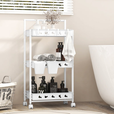 Costway 3-Tier Rolling Storage Cart Bathroom Kitchen Trolley W/ 2 Hanging Cups - image 1