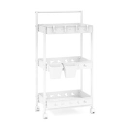 Costway 3-Tier Rolling Storage Cart Bathroom Kitchen Trolley W/ 2 Hanging Cups - thumbnail 2