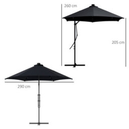Outsunny 3(M) Cantilever Garden Parasol Umbrella W/ Solar Led, Black - thumbnail 3