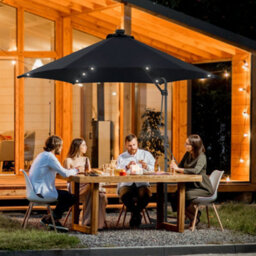 Outsunny 3(M) Cantilever Garden Parasol Umbrella W/ Solar Led, Black - thumbnail 1