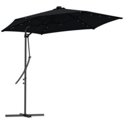 Outsunny 3(M) Cantilever Garden Parasol Umbrella W/ Solar Led, Black - thumbnail 2