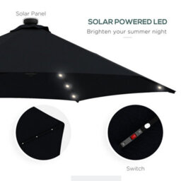 Outsunny 3(M) Cantilever Garden Parasol Umbrella W/ Solar Led, Black - thumbnail 5