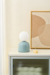K Living Small Ceramic Table Lamp In Blue With An Opaque Glass Head - thumbnail 2