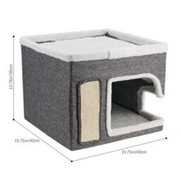 Thehotsale Grey 2-In-1 Cat House With Scratch Pad And Fluffy Ball, 40Cm W X 40Cm D X 35Cm H - thumbnail 7