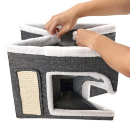 Thehotsale Grey 2-In-1 Cat House With Scratch Pad And Fluffy Ball, 40Cm W X 40Cm D X 35Cm H - thumbnail 6
