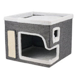 Thehotsale Grey 2-In-1 Cat House With Scratch Pad And Fluffy Ball, 40Cm W X 40Cm D X 35Cm H - thumbnail 5