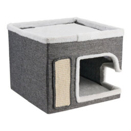 Thehotsale Grey 2-In-1 Cat House With Scratch Pad And Fluffy Ball, 40Cm W X 40Cm D X 35Cm H - thumbnail 4