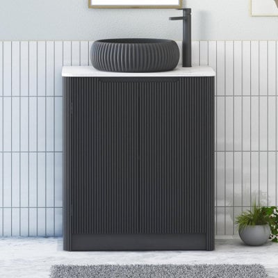 Royal Bathrooms Avenza 800mm Matt Obsidian Black Floor Standing Bathroom Vanity Unit 2 Door With Milan Black Basin - image 1