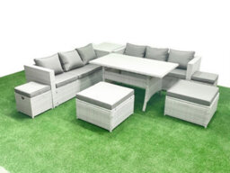 Fimous Rattan Garden Furniture Set Outdoor 10 Seater Patio Dining Sets Glass Top Dining Table And Side Table Light Grey - thumbnail 2