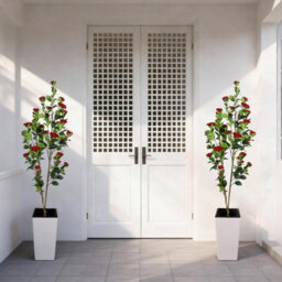 London Boutique 180 Cm Artificial Camellia Tree, Tall Red Planter, Faux Flower Tree, Indoor Outdoor Decor, Entryway Living Room - thumbnail 5