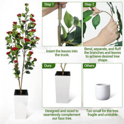 London Boutique 180 Cm Artificial Camellia Tree, Tall Red Planter, Faux Flower Tree, Indoor Outdoor Decor, Entryway Living Room - thumbnail 3