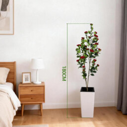 London Boutique 180 Cm Artificial Camellia Tree, Tall Red Planter, Faux Flower Tree, Indoor Outdoor Decor, Entryway Living Room - thumbnail 2
