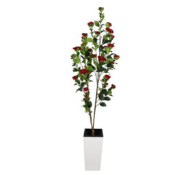 London Boutique 180 Cm Artificial Camellia Tree, Tall Red Planter, Faux Flower Tree, Indoor Outdoor Decor, Entryway Living Room - thumbnail 1