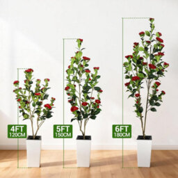 London Boutique 180 Cm Artificial Camellia Tree, Tall Red Planter, Faux Flower Tree, Indoor Outdoor Decor, Entryway Living Room - thumbnail 7