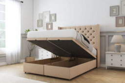 "Sloomy Dior Pebble Plush Ottoman Bed Base With 54"" Wingback Headboard 4'6 Double" - thumbnail 2