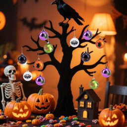 Amorly 16Pcs Halloween Tree Hanging Ornaments, Witch, Spider Web, Pumpkin, Skull & Ghost Decor Balls, Festive Baubles For Home Decoration - thumbnail 8