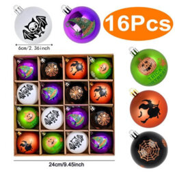 Amorly 16Pcs Halloween Tree Hanging Ornaments, Witch, Spider Web, Pumpkin, Skull & Ghost Decor Balls, Festive Baubles For Home Decoration - thumbnail 1