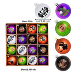 Amorly 16Pcs Halloween Tree Hanging Ornaments, Witch, Spider Web, Pumpkin, Skull & Ghost Decor Balls, Festive Baubles For Home Decoration - thumbnail 3