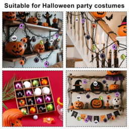Amorly 16Pcs Halloween Tree Hanging Ornaments, Witch, Spider Web, Pumpkin, Skull & Ghost Decor Balls, Festive Baubles For Home Decoration - thumbnail 5