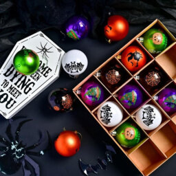 Amorly 16Pcs Halloween Tree Hanging Ornaments, Witch, Spider Web, Pumpkin, Skull & Ghost Decor Balls, Festive Baubles For Home Decoration - thumbnail 7