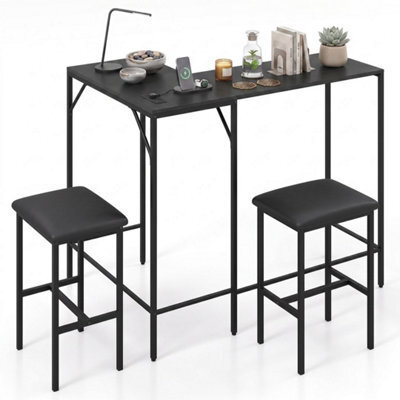 Black 3 Piece Bar Table & Chair Set Convertible L Shaped Kitchen Table - image 1