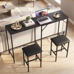 Black 3 Piece Bar Table & Chair Set Convertible L Shaped Kitchen Table - thumbnail 3