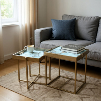 Minster 53/45Cm Square Tables (Set Of 2) - Marble-Look Tabletop - L32 X W32 X H45 Cm - image 1