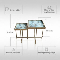 Minster 53/45Cm Square Tables (Set Of 2) - Marble-Look Tabletop - L32 X W32 X H45 Cm - thumbnail 3