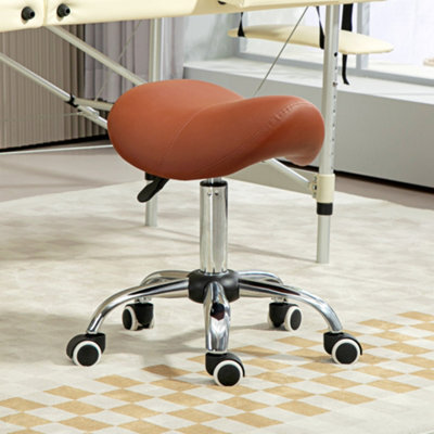 Homcom Pu Leather Saddle Stool W/ Moulded Padded Seat Adjustable Height Brown - image 1