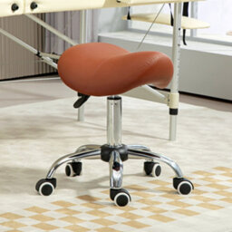 Homcom Pu Leather Saddle Stool W/ Moulded Padded Seat Adjustable Height Brown - thumbnail 1