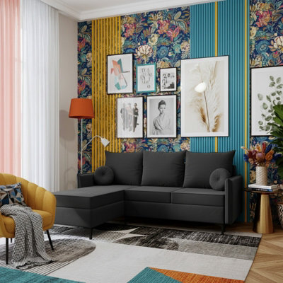 Leon L Living Room Corner Sofa Bed With Dl Mechanism Storage Box Mdf Frame Bonell Springs 213X168X101Cm Dark Grey Left - image 1