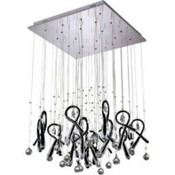 Luminosa Lighting Luminosa Class Pendant Square 20 Light G4 Polished Chrome/black Glass/crystal, Not Led/cfl Compatible